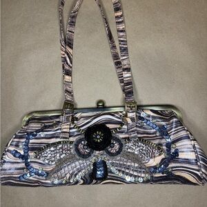 Y2K Sequin Beaded Handbag | Black Brown Mauve Marbled Purse